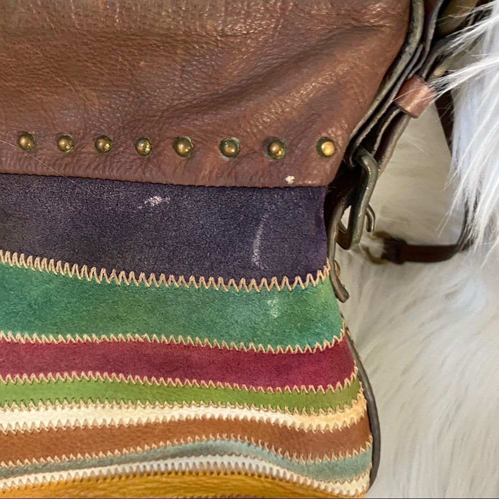 Fossil patchwork suede $ leather multi hobo bag - Picture 3 of 11